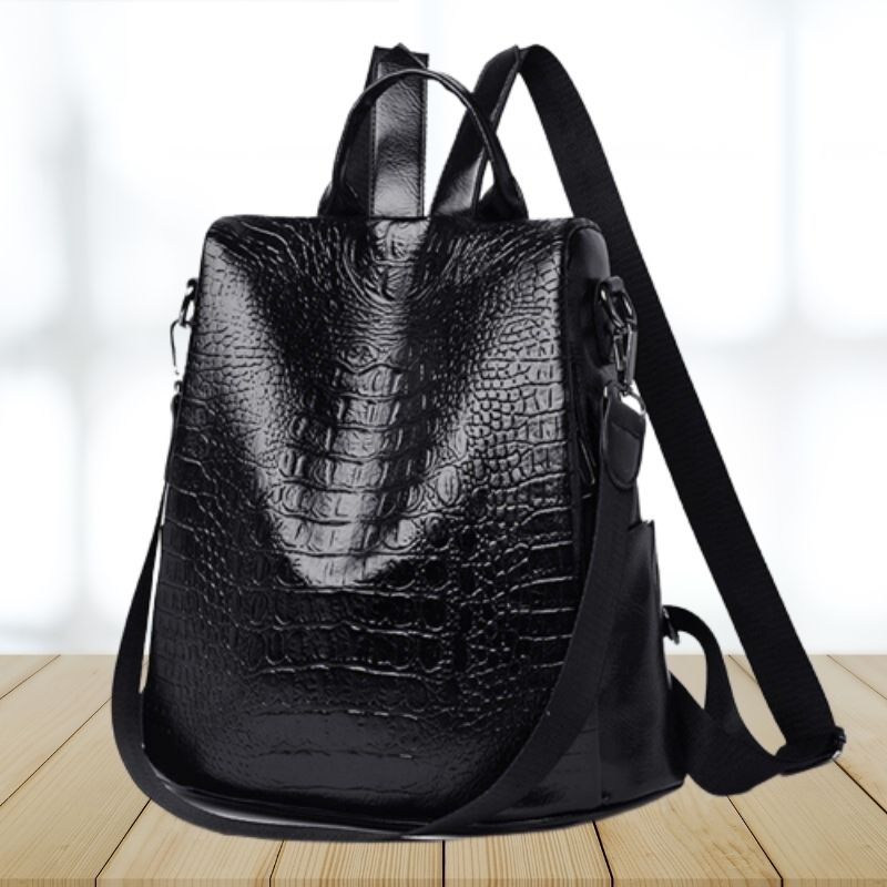 Black Crocodile-Pattern Backpack