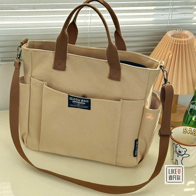 Multi-Pocket Canvas Tote