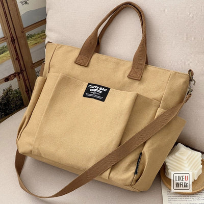 Multi-Pocket Canvas Tote