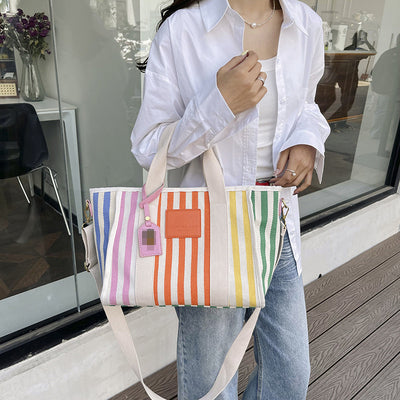 Rainbow Stripe Canvas Tote