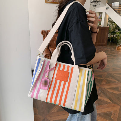 Rainbow Stripe Canvas Tote