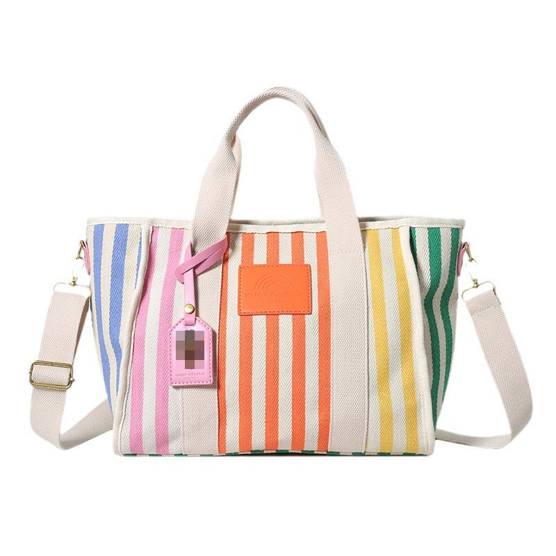 Rainbow Stripe Canvas Tote