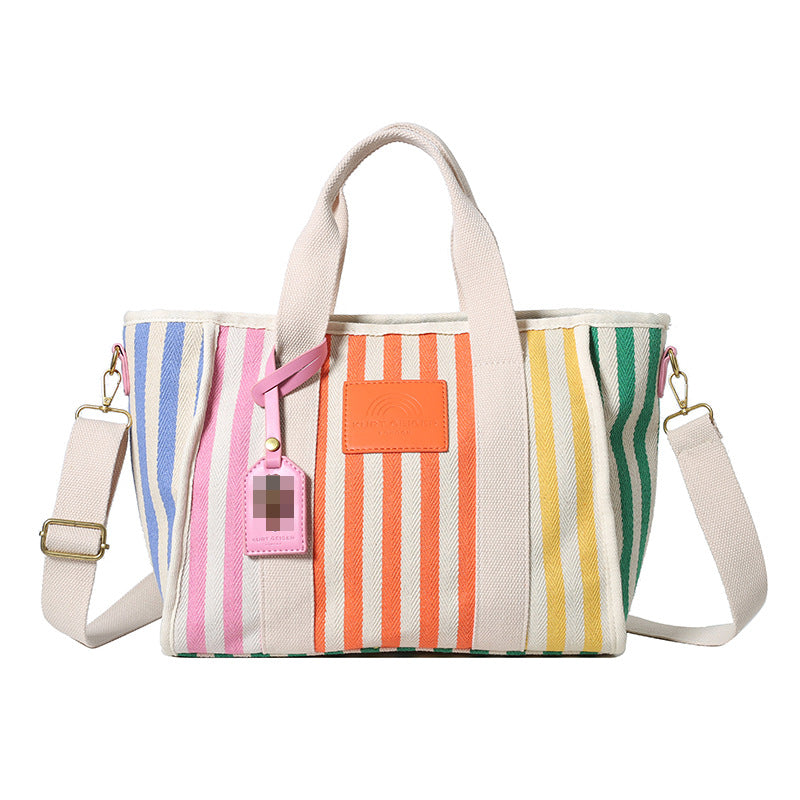 Rainbow Stripe Canvas Tote