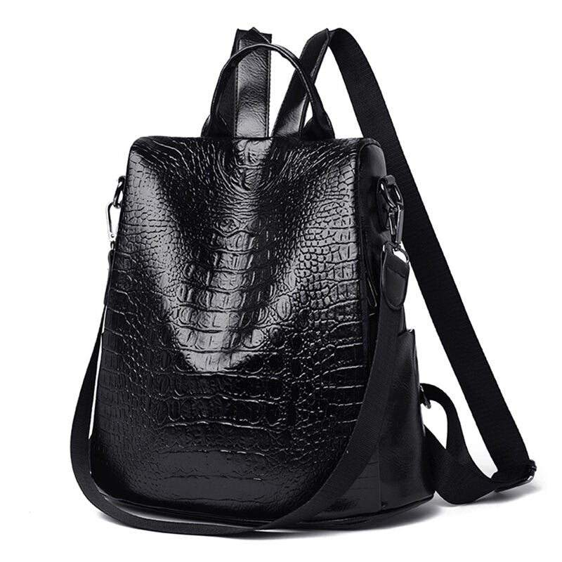 Black Crocodile-Pattern Backpack