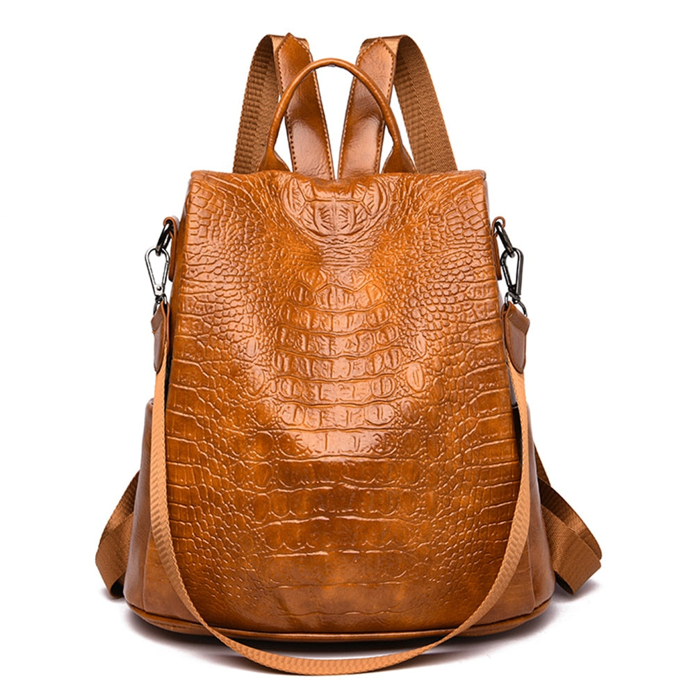 Black Crocodile-Pattern Backpack