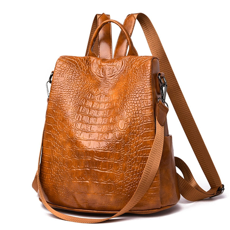 Black Crocodile-Pattern Backpack